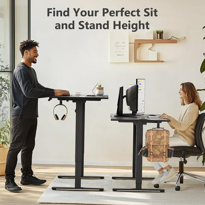 VVENACE 48 Inch Electric Standing Desk Adjustable Height, Stand Up Desk Sit Stand Desk Rising Desk, Home Office Desk with 4 Memory Height Settings, 2 Headphone Hook, Black Frame/Black Spliced Desktop