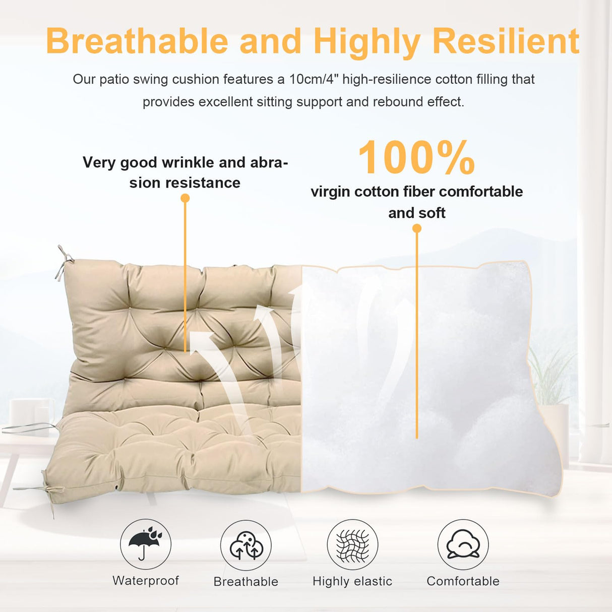 NANGELRN Porch Swing Cushion with Backrest,Waterproof Bench Cushion for Outdoor Furniture,2-3 Seater Replacement Thickened Swing Cushion with Ties,Patio,Outdoor,Backyard and Garden (Black,47x40) NANGELRN