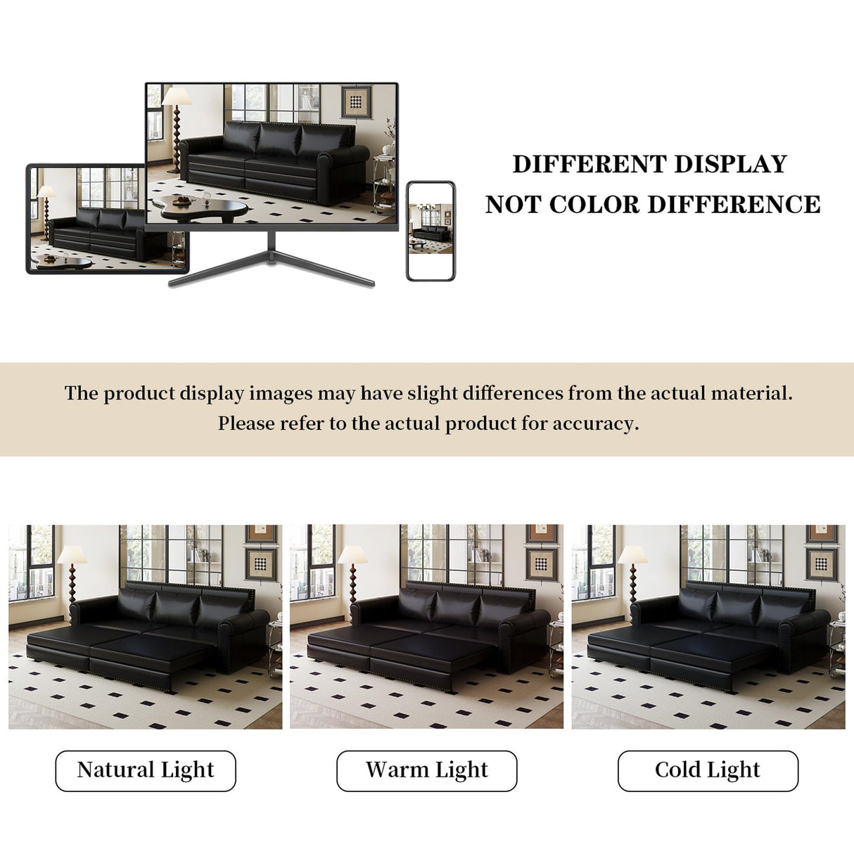 LuxyHoom 93.7" King Size Sleeper Sofa Bed, Pull Out Sofa Bed, Faux Leather Upholstery, 3 in 1 Convertible Sleeper Couch, Chaise Lounge, Retro Recliner for Living Room, Office, Apartment, Black LuxyHoom