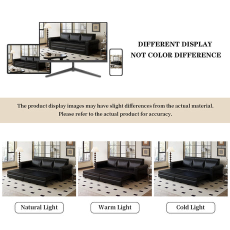 LuxyHoom 93.7" King Size Sleeper Sofa Bed, Pull Out Sofa Bed, Faux Leather Upholstery, 3 in 1 Convertible Sleeper Couch, Chaise Lounge, Retro Recliner for Living Room, Office, Apartment, Black LuxyHoom