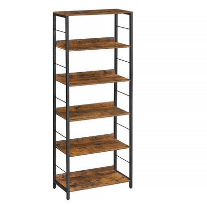 VASAGLE Industrial 6-Tier Bookshelf with Protective Back Panels - Rustic Brown & Black Decor Storage Unit - WoodArtSupply