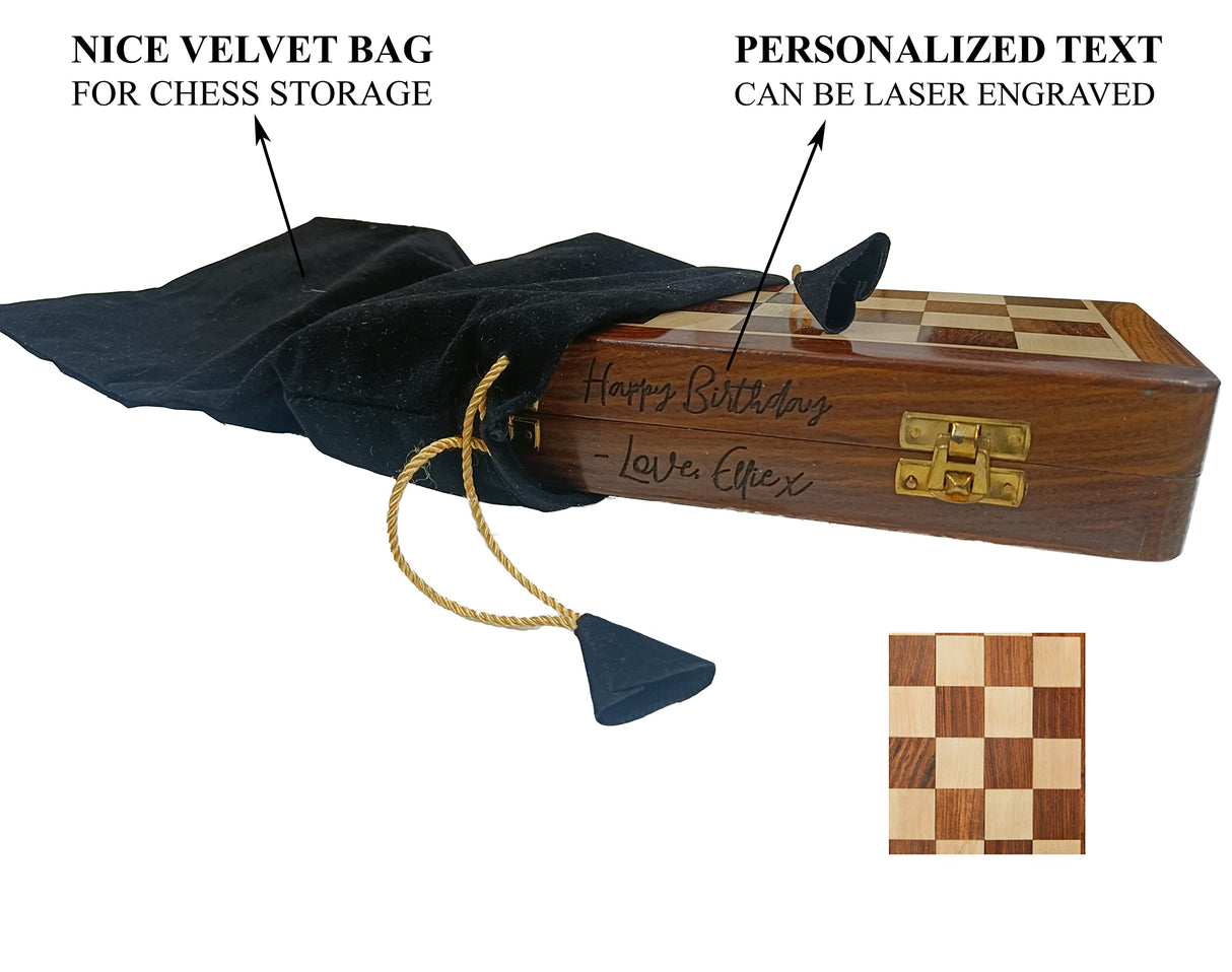 Personalized Wooden Foldable Magnetic Chess Set with 2 Extra Queen | Chessmen Storage Slots, Beginner Chess Set for Adults (Personalized, 10 inches) The Maryam Crafts