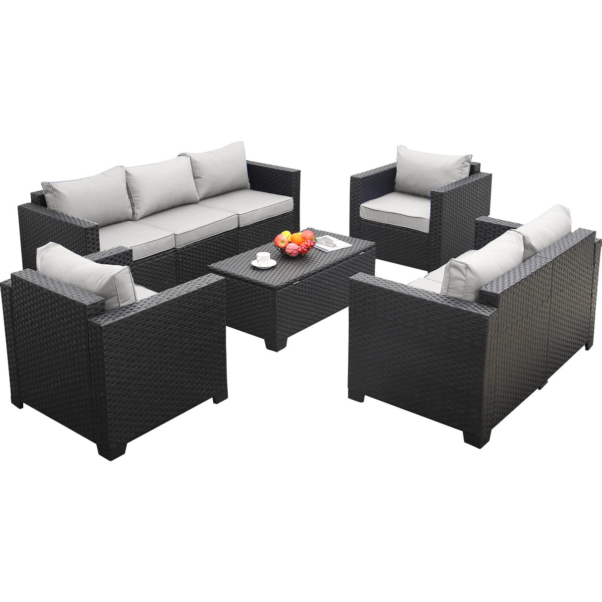 Rattaner 5-Piece Patio Furniture Sofa Set Outdoor Wicker Sectional Couch with Storage Table Non-Slip Cushions Furniture Covers, Grey Rattaner