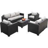 Rattaner 5-Piece Patio Furniture Sofa Set Outdoor Wicker Sectional Couch with Storage Table Non-Slip Cushions Furniture Covers, Grey Rattaner