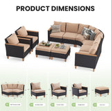 Soohow Patio Furniture Set, 10 Piece Outdoor Sectional Furniture Set with Cushions, Wicker Patio Conversation Set Outdoor Sectional Sofa, All-Weather PE Rattan Sofa for Garden, Backyard and Poolside Soohow