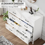 Jocoevol Farmhouse Dresser 8 Drawer Dresser for Bedroom, Large Wooden Dressers Double Grey Dresser with Deep Drawers Dressers for Hallway, Entryway (White) Jocoevol