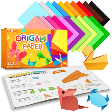 GAGANIU Origami Paper, Double Sided Color Origami Paper kit, 220 Sheets Multicolor Square Easy fold paper with Origami manual for Beginner, Paper & Paper Crafts DIY Projects(6x6inch) GAGANIU