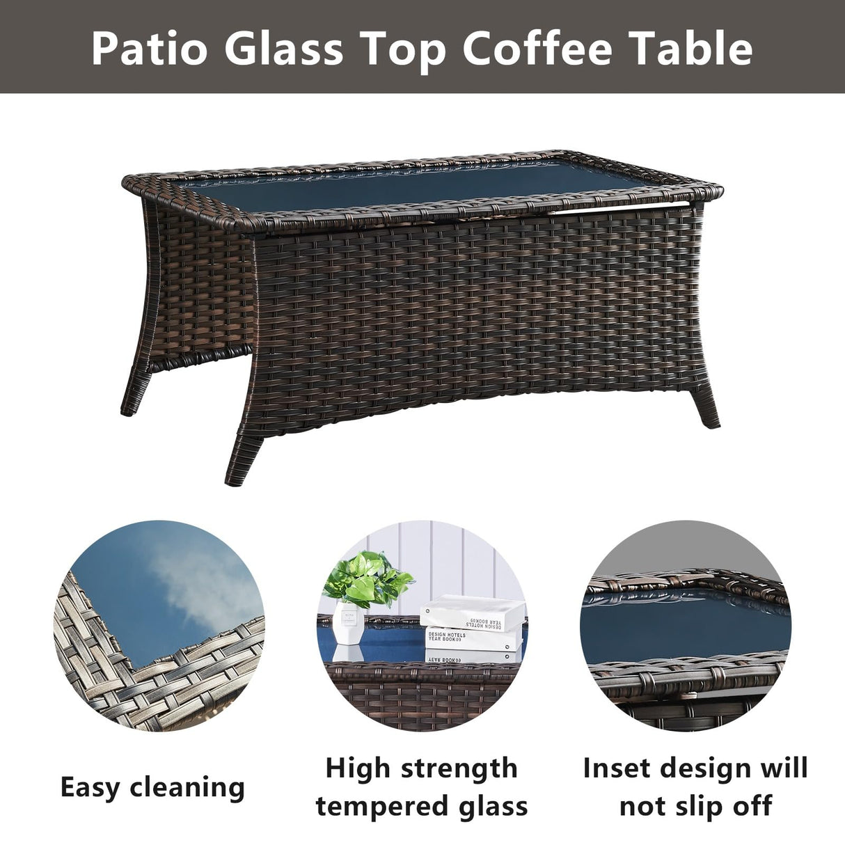 Belord Wicker Outdoor Furniture Patio Furniture Set - 6 Piece Patio Conversation Set with Swivel Rocker Chairs, Rattan Sofa, Ottomans and Coffee Table, Blue Cushion Belord