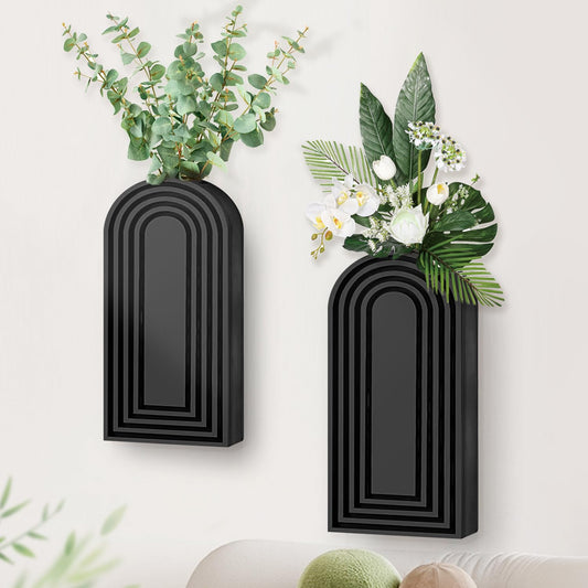 Wood Wall Planter for Indoor Plants, 2 Pcs Planter Vase for Indoor Fake Plants Greenery Flowers, Modern Farmhouse Wood Wall Decor for Living Room, Bedroom, Bathroom, Home Office (Black)