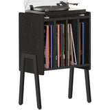 TUTOTAK Record Player Stand, Record Storage Table, End Table with Vinyl Holder Display Shelf, Side Table, Turntable Stand, Nightstand (Black) TUTOTAK