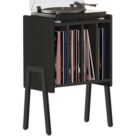 TUTOTAK Record Player Stand, Record Storage Table, End Table with Vinyl Holder Display Shelf, Side Table, Turntable Stand, Nightstand (Black) TUTOTAK