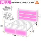 CLIBFENG Full Size Bed Frame with Headboard and Footboard,Steel Slats Support-LED Bed Frame with USB Charging Station,Mattress Foundation-Under Bed Storage,No Box Spring Needed,Noise Free,White CLIBFENG