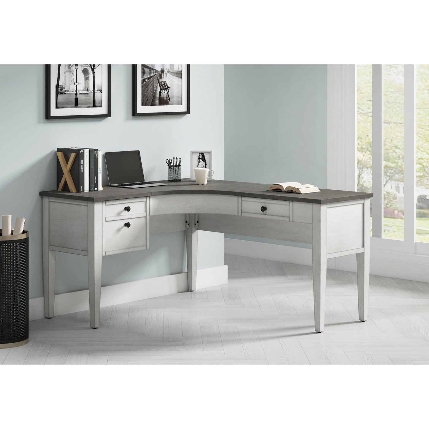 Whalen® Lagron 60" W Wood L-Shaped Corner Desk, Arctic White/Shadow Gray - WoodArtSupply