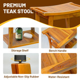 20" Premium Teak Shower Bench with Shelf & Handle, Solid Teak Shower Stool, Durable Waterproof Seat for Inside Shower, Teak Wood Bench for Bathroom, Indoor & Outdoor Use GRBEEVIITEK