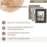 Tasse Verre 5x7 Rustic Picture Frames 3-Pack, Distressed Farmhouse-Style Table Frame, Brushed Industrial Silver Metal Look Frame with Wood Looking Insert, Ready-to-Hang Hooks. Tasse Verre