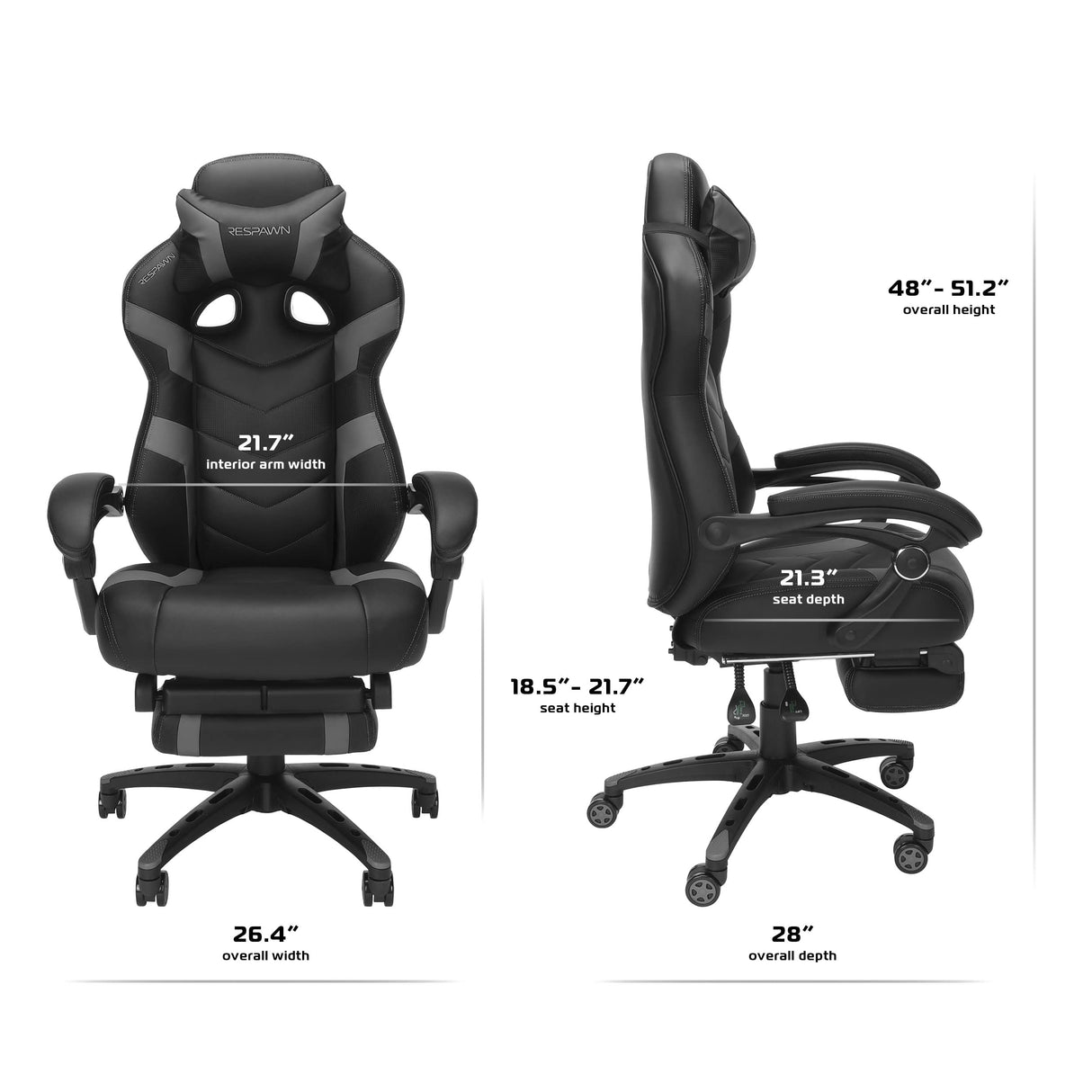 RESPAWN 110 Pro Gaming Chair - Gaming Chair with Footrest, Reclining Gaming Chair, Video Gaming Computer Desk Chair, Adjustable Desk Chair, Gaming Chairs For Adults With Headrest Pillow - Grey RESPAWN
