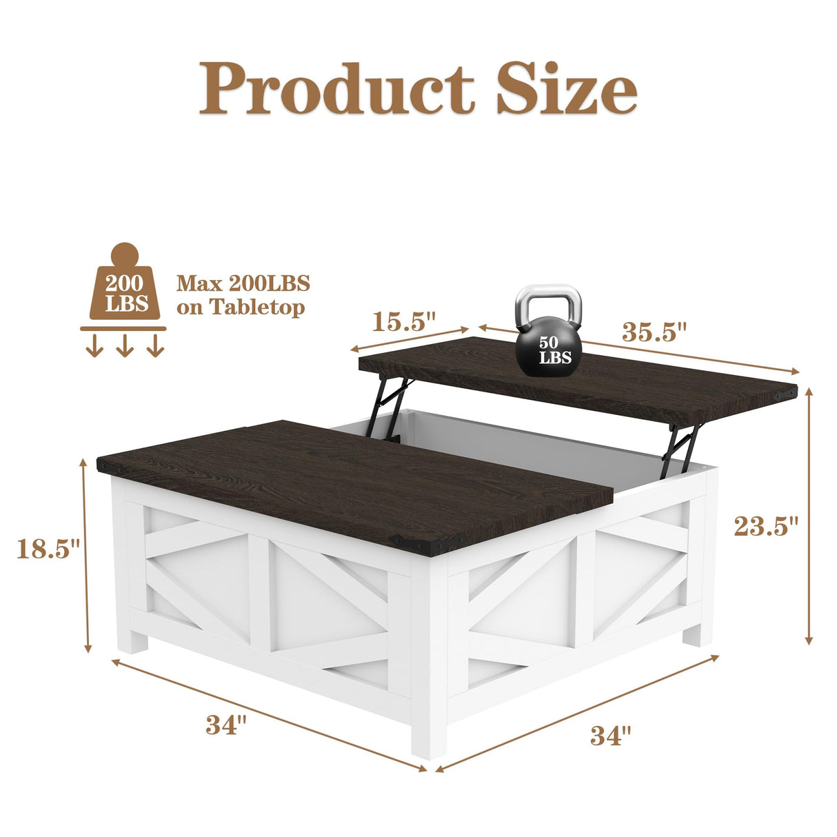 TOLEAD 36" Farmhouse Lift Top Coffee Table with Storage, Square Coffee Table with Charging Station, Living Room Center Table with Large Hidden Space, White TOLEAD