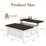 TOLEAD 36" Farmhouse Lift Top Coffee Table with Storage, Square Coffee Table with Charging Station, Living Room Center Table with Large Hidden Space, White TOLEAD