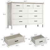 BAZELOR Farmhouse 9 Drawers Dresser for Bedroom, 37 Inch Tall Wood Rustic Wide Chest with Natural Texture, Large Dressers for Bedroom, Hallway, Entryway, Antique White BAZELOR