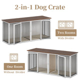 Large Dog Crate Furniture for 2 Dogs, 71.6" Pro XXL Heavy Duty Dog Kennel Furniture with Divider, Steel Frame Indoor Double Dog Crate for Large Medium Small Dogs, Warm White Neoriver
