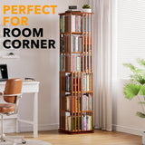 SpaceAid 6 Tier Rotating Bookshelf Tower, Bamboo Spinning Book Shelf, Revolving 360 Bookcase Storage Swivel Round Carousel, Vertical Rotate Turning Spiral Corner Organizer (6-Tier Walnut) SpaceAid