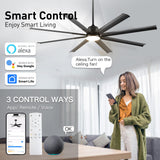 72 lnch lndustrial Smart Celing Fan with Light and Remote Control via WIFI Alexa,Large Celing Fan with 8 Black Aluminum Blades,6 Speed Noiseless DC Motor,Indoor Outdoor Ceiling Fans for Patio Garage Minislak