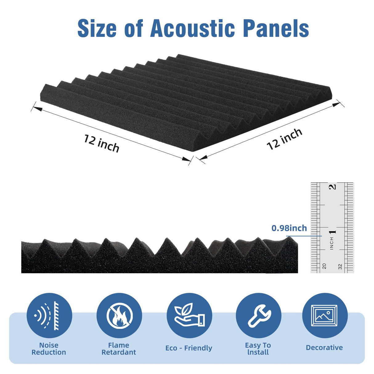100 Pack Acoustic Foam Panels Premium Sound Proof Foam Panels Black Soundproof Wall Panels High Density Acoustic Panels Sound Absorbing for Studio Office Home, 12 x 12x 1Inch shipxinfuren