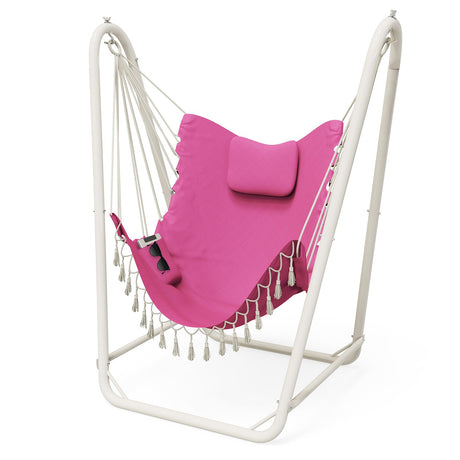 Hammock Chair with Stand,Heavy-Duty Hanging Chair with Stand, for Indoor Outdoor,Sturdy Swing Chair with Stand Max Load 350 pounds…… (Pink) TOREVSIOR