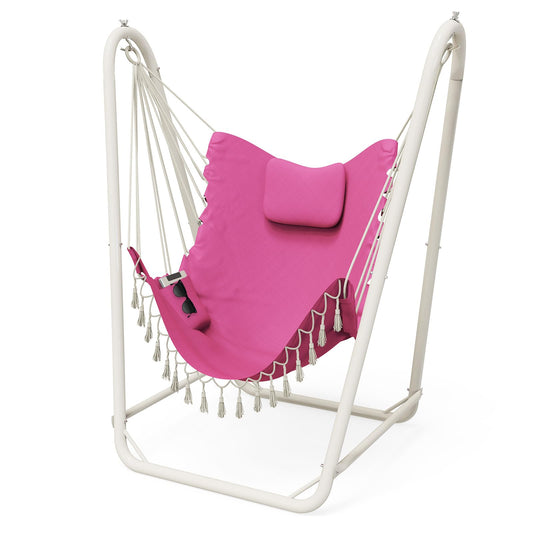 Hammock Chair with Stand,Heavy-Duty Hanging Chair with Stand, for Indoor Outdoor,Sturdy Swing Chair with Stand Max Load 350 pounds…… (Pink)