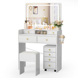 Pamapic Mobile File Cabinet Vanity Desk with Mirror and Lights, 8 Drawers Makeup Vanity Desk with Lights and Upgraded Silent Slides, 3 Lighting Modes Makeup Vanity with Charging Station, White Pamapic
