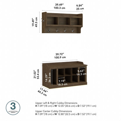 kathy ireland Home by Bush WDL004ABR 21-Inch Shoe Storage Bench and Coat Rack with 12 Shelves, Ash Brown - WoodArtSupply