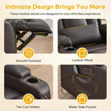 IPKIG Power Recliner Chair for Adults, Wall Hugger RV Recliners with LED Lights/USB Ports/Pillow/Side Pockets, Overstuffed Electric Recliner Sofa Chair for Living Room, Home Theater (1, Brown) IPKIG