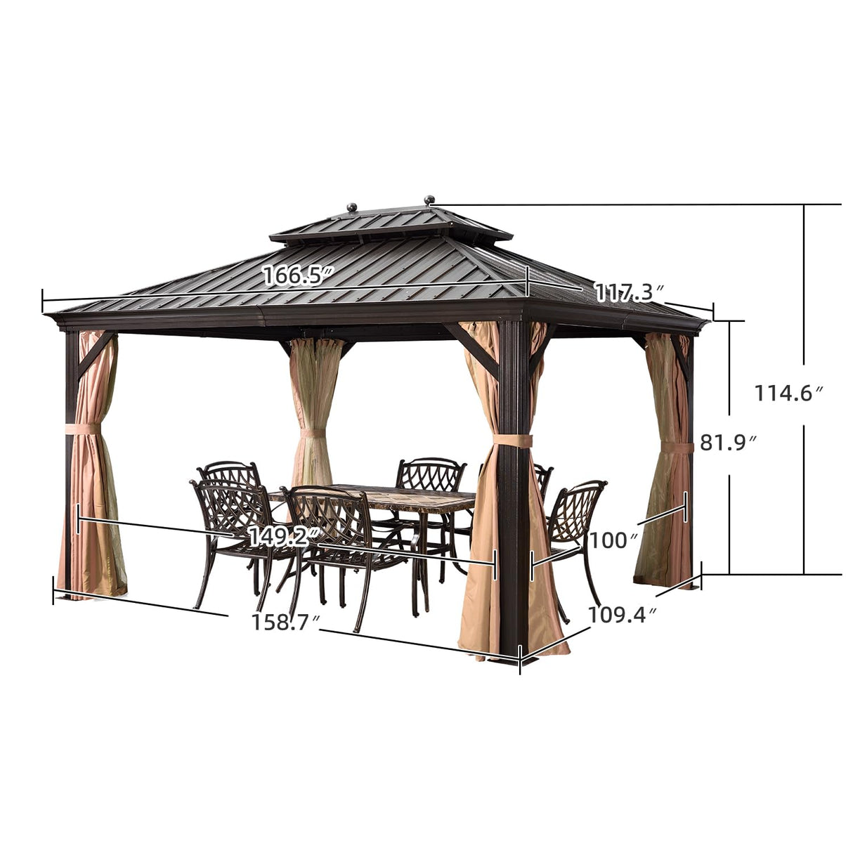PURPLE LEAF Hardtop Gazebo 10' X 14' Metal Roof with Netting and Curtains Hard Top Backyard Patio Gazebos Permanent Canopy Deck Garden Hot Tub Outdoor Pavilion PURPLE LEAF