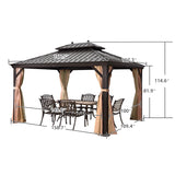 PURPLE LEAF Hardtop Gazebo 10' X 14' Metal Roof with Netting and Curtains Hard Top Backyard Patio Gazebos Permanent Canopy Deck Garden Hot Tub Outdoor Pavilion PURPLE LEAF
