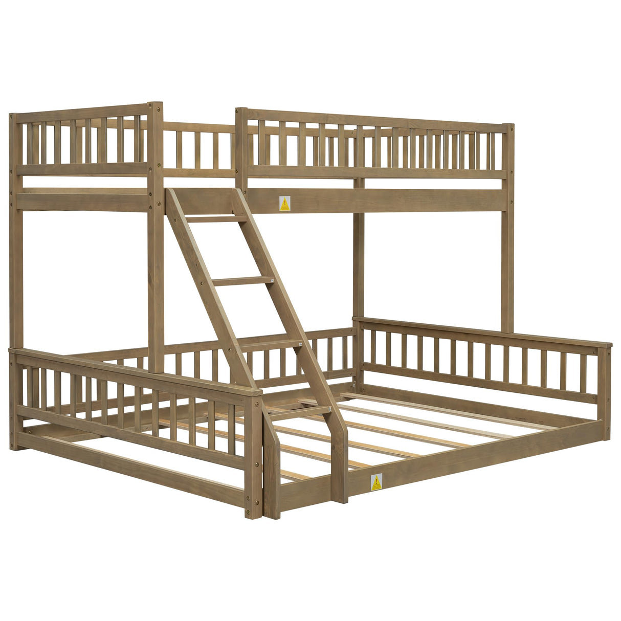 DNYN Twin XL Over Queen Bunk Bed for Kids Bedroom,Solid Wood Convertible Bedframe w/Ladder & Safety Guardrails,Can be Separated & Easy Assembly & Super Save Space & No Box Spring Needed, Natural DNYN