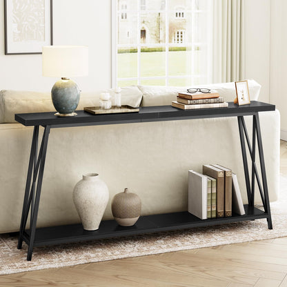 MAHANCRIS Console Table, 63" Industrial Entryway Table, Extra Long Sofa Table Behind Couch, X-Shaped Support, for Entryway, Hallway, Living Room, Black CTHB4801