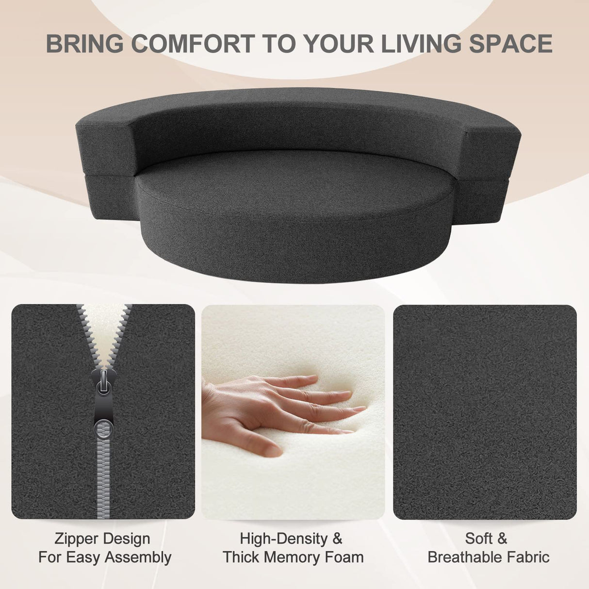 Nigoone Modern Folding Sofa Bed Couch Memory Foam with 2 Pillows Sleeper Sofa futon Couch for Bedroom Living Room Guests, Washable Set, Stylish Oval 76''L × 41.5''D × 10''H,Dark Gray Nigoone