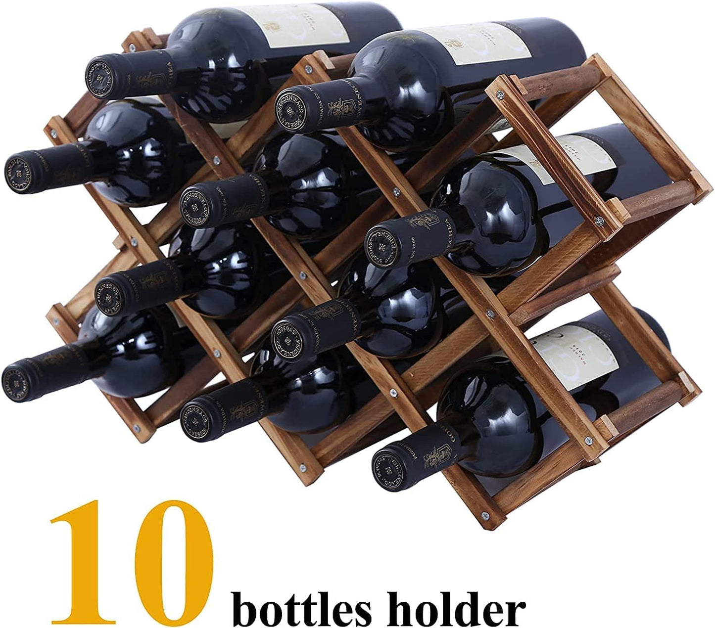 eoocvt Wood Wine Rack, 10 Bottle Wooden Stackable Wine Cellar Racks,Countertop Free Stand Wine Storage Holder Freestanding Wine Rack for Home Kitchen Bar Cabinets - WoodArtSupply