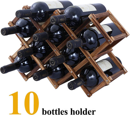 eoocvt Wood Wine Rack, 10 Bottle Wooden Stackable Wine Cellar Racks,Countertop Free Stand Wine Storage Holder Freestanding Wine Rack for Home Kitchen Bar Cabinets - WoodArtSupply