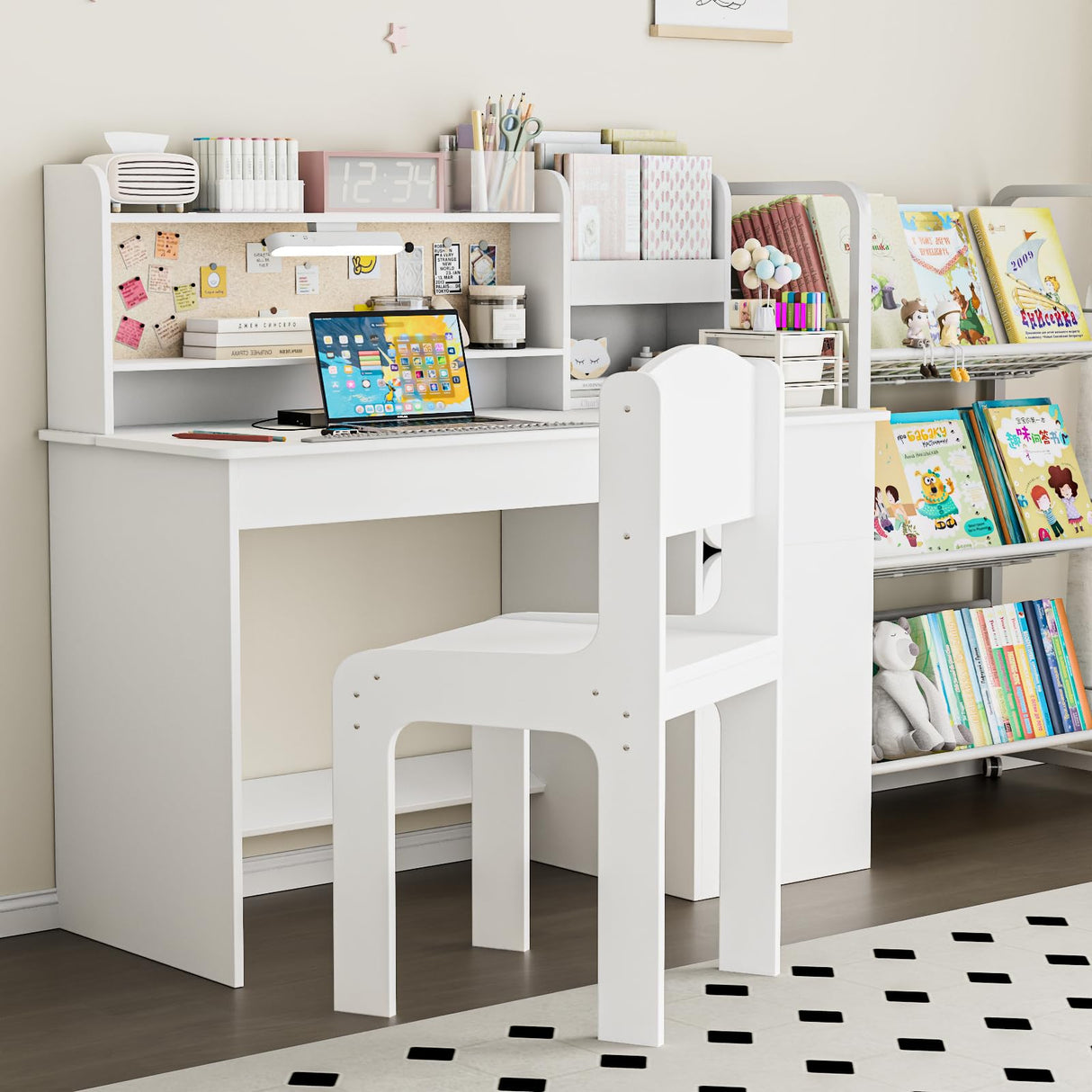 iyrany Kids Desk and Chair Set with Adjustable Desktop – Perfect Study Desk for Kids 5-12 Years Old, Includes Drawers, Cabinet, and Ergonomic Chair iyrany