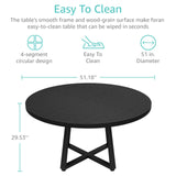 Black Round Dining Table for 6 - Modern Circle 51 Inch Large Room Kitchen Dinning Tables for 4 to 6 Person Seats Small Spaces Wood Dinner Mesa De Comedor Redonda NUTIKAS
