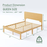 BOSRII 14in High Solid Bamboo Wood Platform Queen Size Bed Frame with Headboard, Reinforced Heavy Duty Metal Slats, Noise Free, No Box Spring Needed, Easy Assembly BOSRII