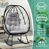 FKSLIFE Wicker Egg Chair Outdoor,Rocking Chair Outdoor with Cushion,330lb Capacity,All-Weather Rattan Patio Egg Chair Lounger for Room,Balcony,Backyard,Garden (Light Grey Cushion) FKSLIFE