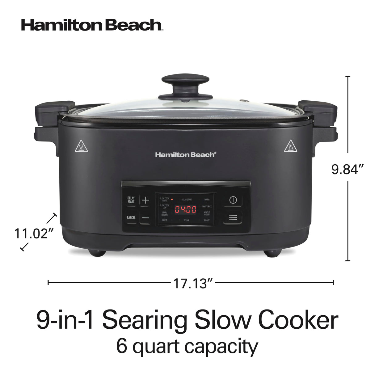 Hamilton Beach 6 Quart 9-in-1 Programmable Slow Cooker with Sear, Browning, Rice, Steam, Sauté, Roast Delay Start & Keep Warm Functions, Nonstick PFAS-Free Dishwasher Safe Crock, Black (33604) Hamilton Beach
