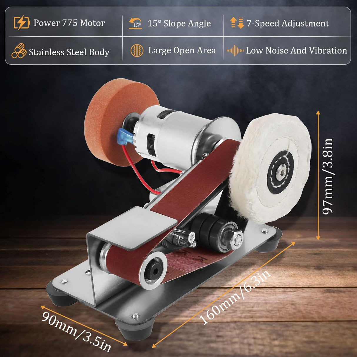 Mini Belt Sander Electric Bench Grinder Sanding Machine 7 Adjustable Speed Grinder Polisher 15 Degree Knife Knife Sharpener for DIY Woodworking,Metal Working,Knife Making,jewelry Making Savildo