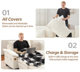 DURASPACE Modular Sectional Sofa L Shaped Cloud Couch with USB, Side Pocket, 76.8’’ Loveseat with Movable Ottoman, Comfy Deep Seat Sleeper Sofa for Living Room, Apartment, Office (Boucle White) DURASPACE