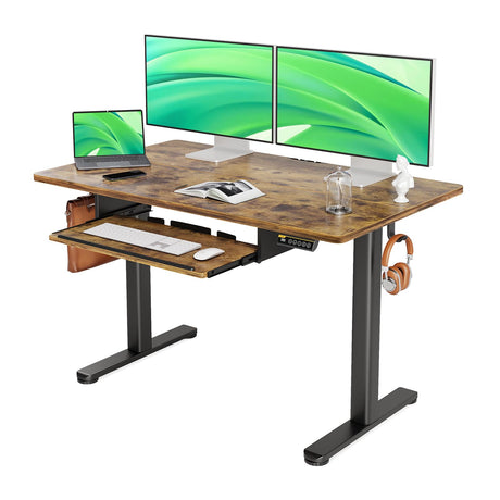Claiks Standing Desk with Keyboard Tray, Standing Desk Adjustable Height, Raising Desks for Home Office and Computer Workstation, 48 Inches, Rustic Brown Claiks