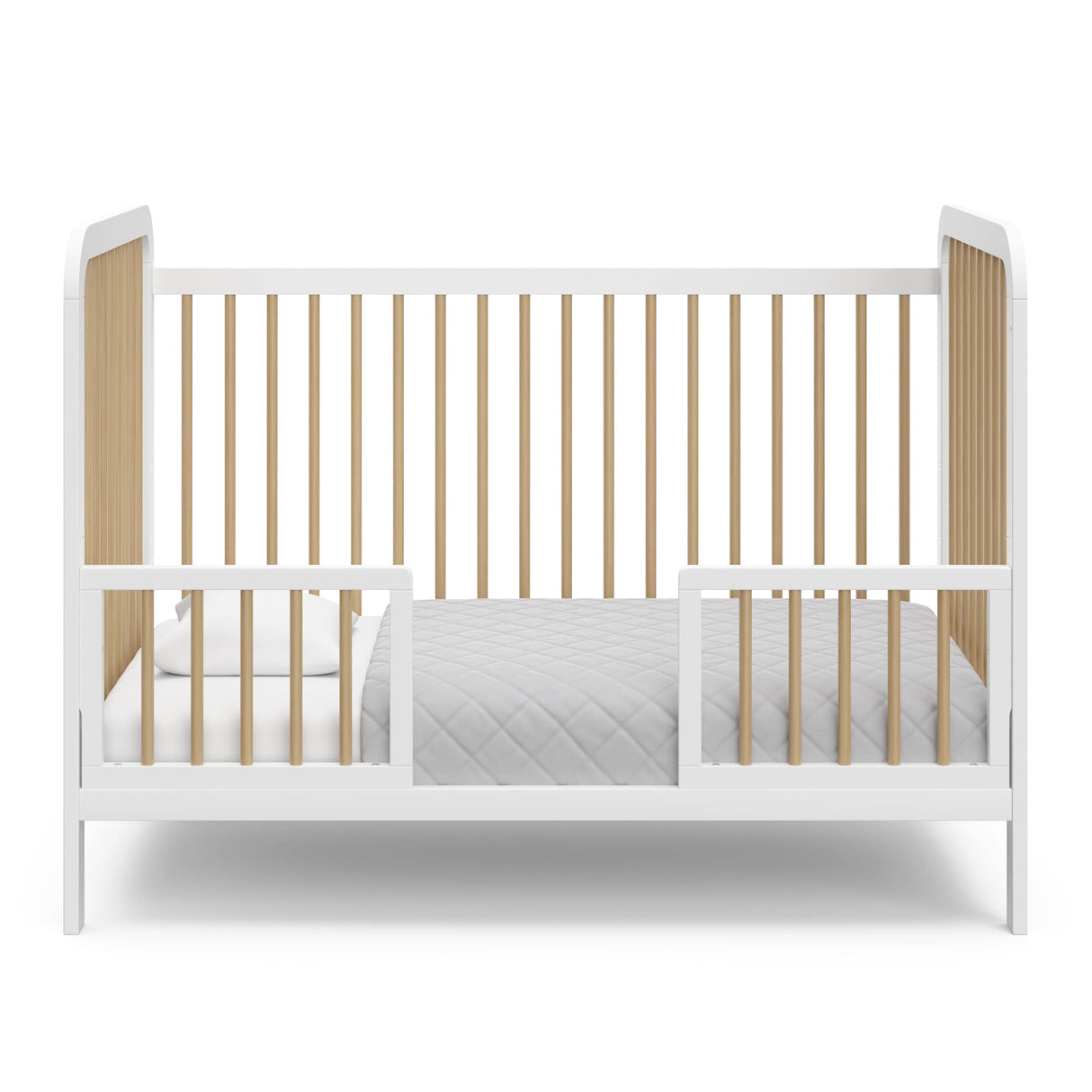 Storkcraft Pasadena 3-in-1 Convertible Crib (White with Driftwood) – GREENGUARD Gold Certified, Converts to Daybed and Toddler Bed, Fits Standard Full-Size Crib Mattress, Adjustable Mattress Height Storkcraft