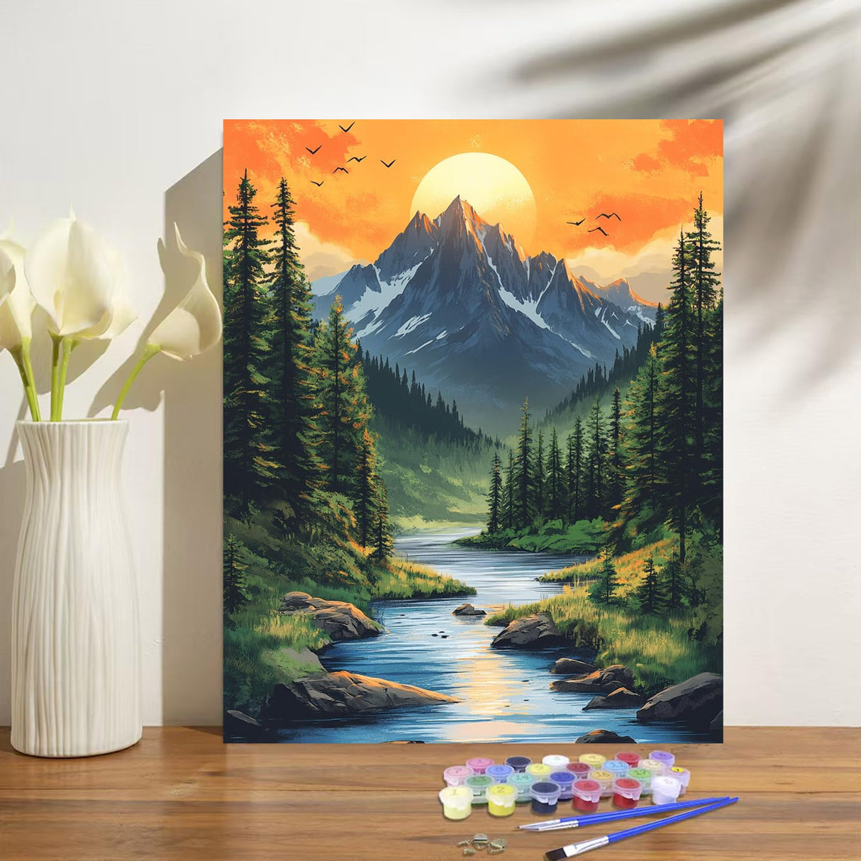 Mountain Paint by Numbers Kit for Adults Beginner Sunset Oil Painting Kit Adult Paint by Number Kits on Canvas Landscape DIY Painting for Beginners Art by Numbers for Gifts Home Wall Decor 16x20 Inch obterie