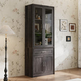 FAMAPY Display Cabinet with 2 Glass Doors, Display Case with Shelves & Drawer for Curio Trophy, Farmhouse Storage Cabinet for Living Room Home Office, Black, 15.7”D x 31.5”W x 79.9”H FAMAPY